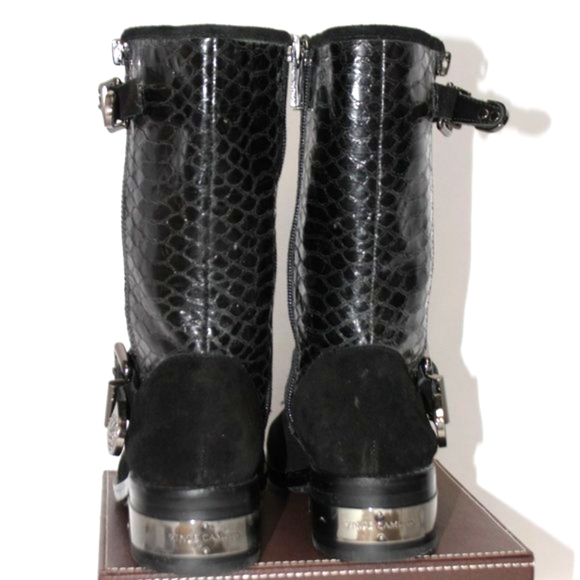 Vince Camuto Blk Leather Snakeskin Mid Calf Boots - Picture 14 of 14
